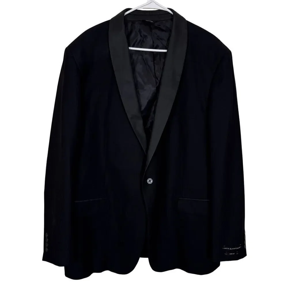 Rock & Republic Black Tonal Sport Coat Blazer Topcoat 48L New with Tags